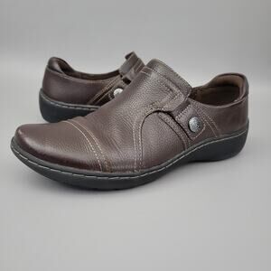 Clarks Cora Poppy Womens Slip-On Size 7.5 Dark Brown Leather Ultimate Comfort